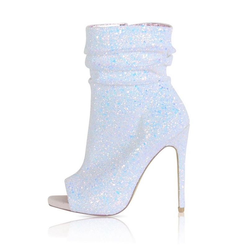 Rhinestone Peep Toe Stilethæl Damestøvler