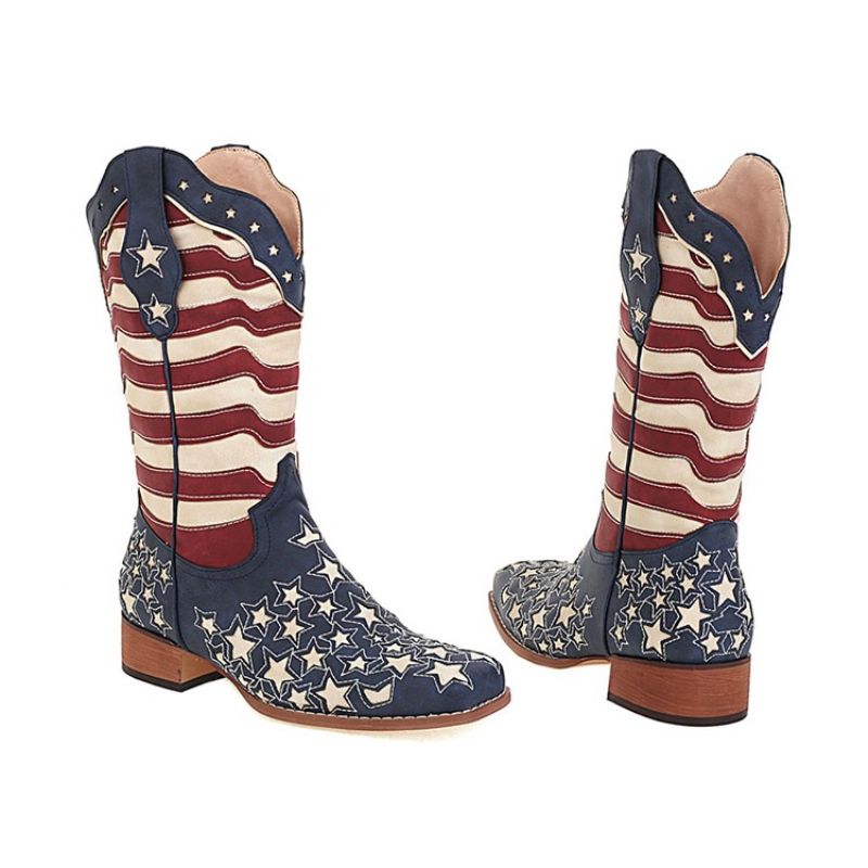 Square Toe Color Block Slip-On Flag Boots