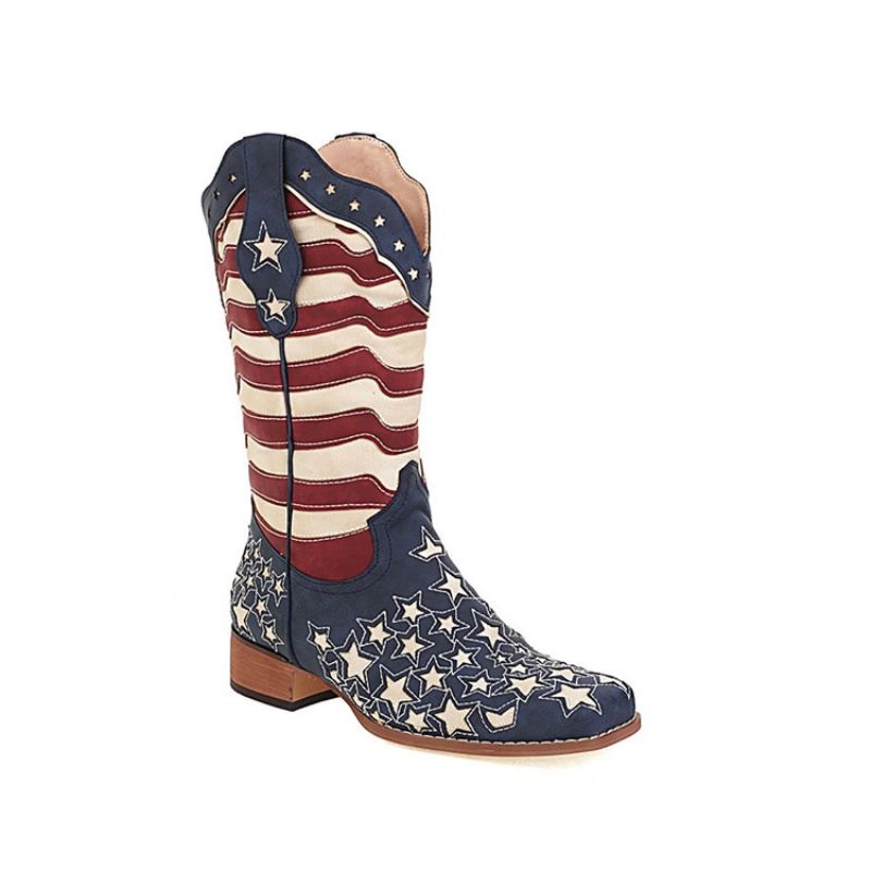 Square Toe Color Block Slip-On Flag Boots