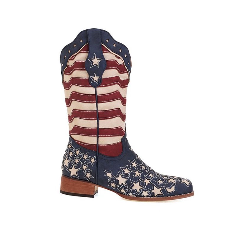 Square Toe Color Block Slip-On Flag Boots