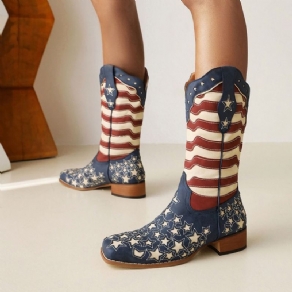 Square Toe Color Block Slip-On Flag Boots