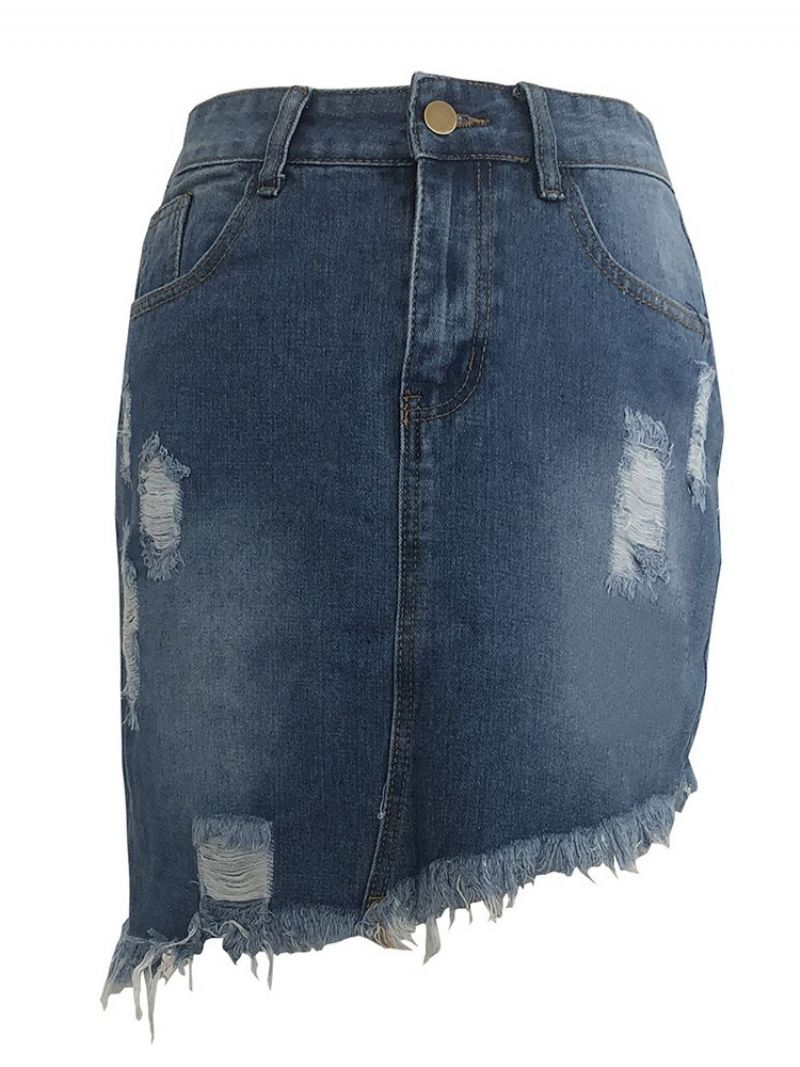 Asymmetrisk Denim Almindelig Kontor Dame Mininederdel