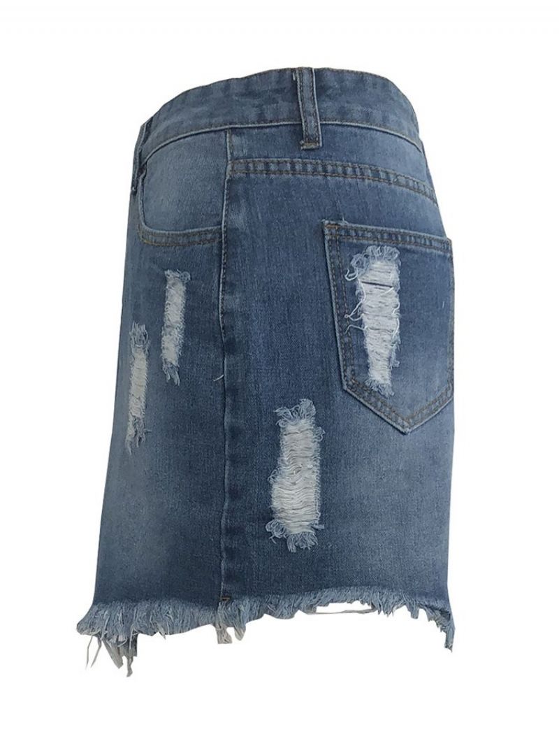 Asymmetrisk Denim Almindelig Kontor Dame Mininederdel