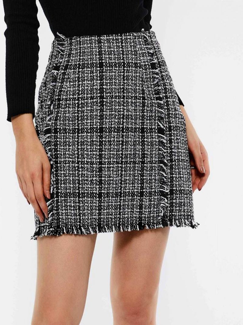 Bodycon Lynlås Ladylike Plaid Højtaljet Mininederdel