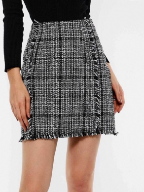 Bodycon Lynlås Ladylike Plaid Højtaljet Mininederdel