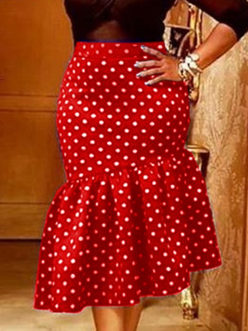 Mid-Calf Polka Dots Patchwork Modenederdel