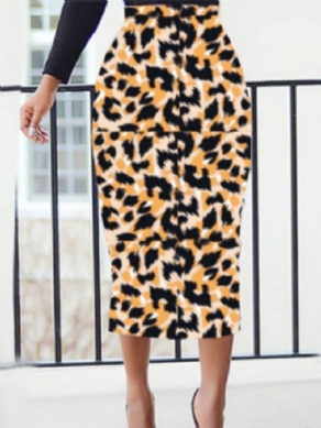 Pencil Nederdel Mid-Calf Leopard Damenederdel