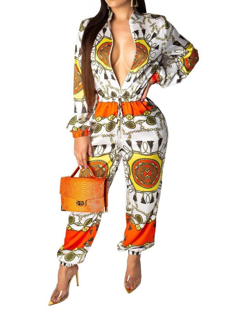 Afrikansk Mode Print Lynlås Slim Jumpsuit