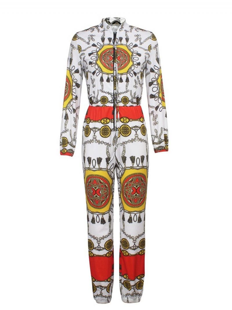 Afrikansk Mode Print Lynlås Slim Jumpsuit