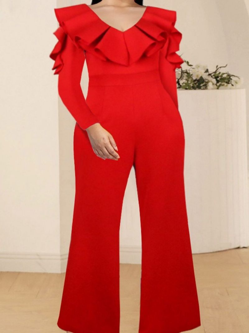 Almindelig Falbala Mode Slim Wide Legs Jumpsuit