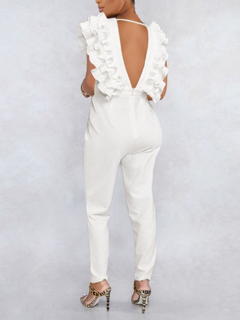 Almindelig Lynlås Fuld Længde Kvinders Slim Mid Waist Jumpsuit