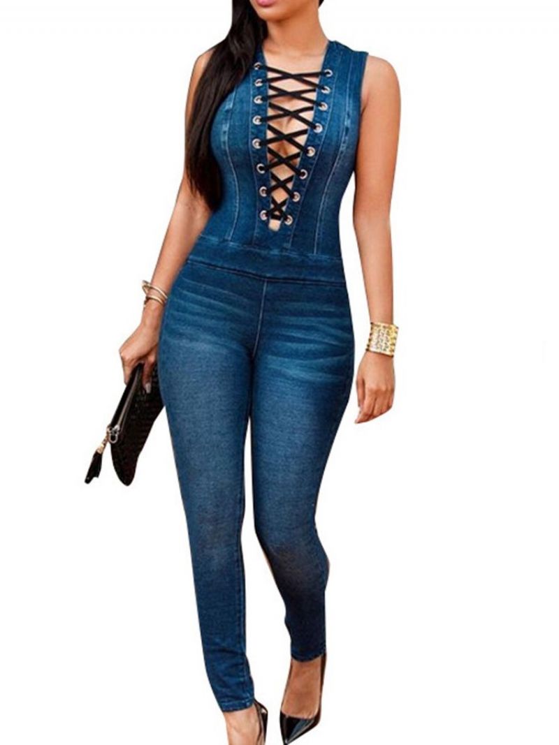 Almindelig Skinny Sexet Denim Jumpsuit