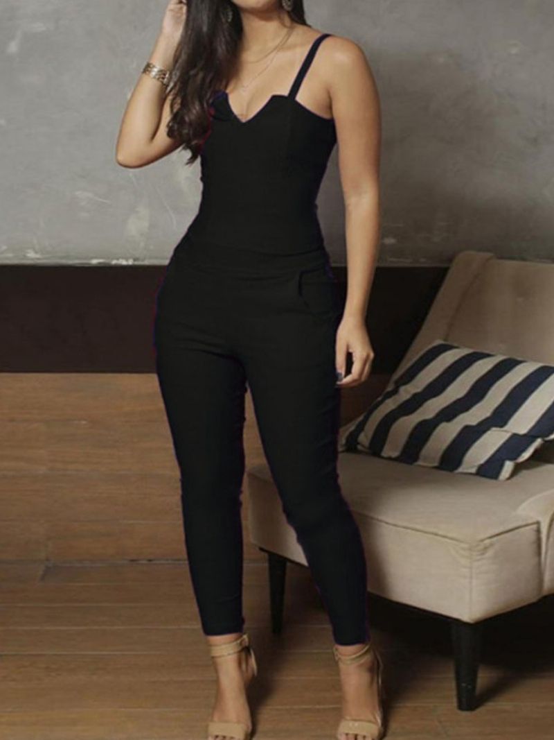 Almindelig Strop Mid-Calf Skinny High Waist Jumpsuit