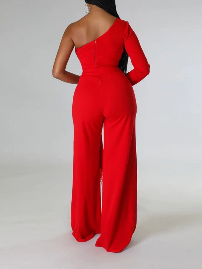 Asymmetrisk Fuld Længde Office Lady Slim Mid Waist Jumpsuit