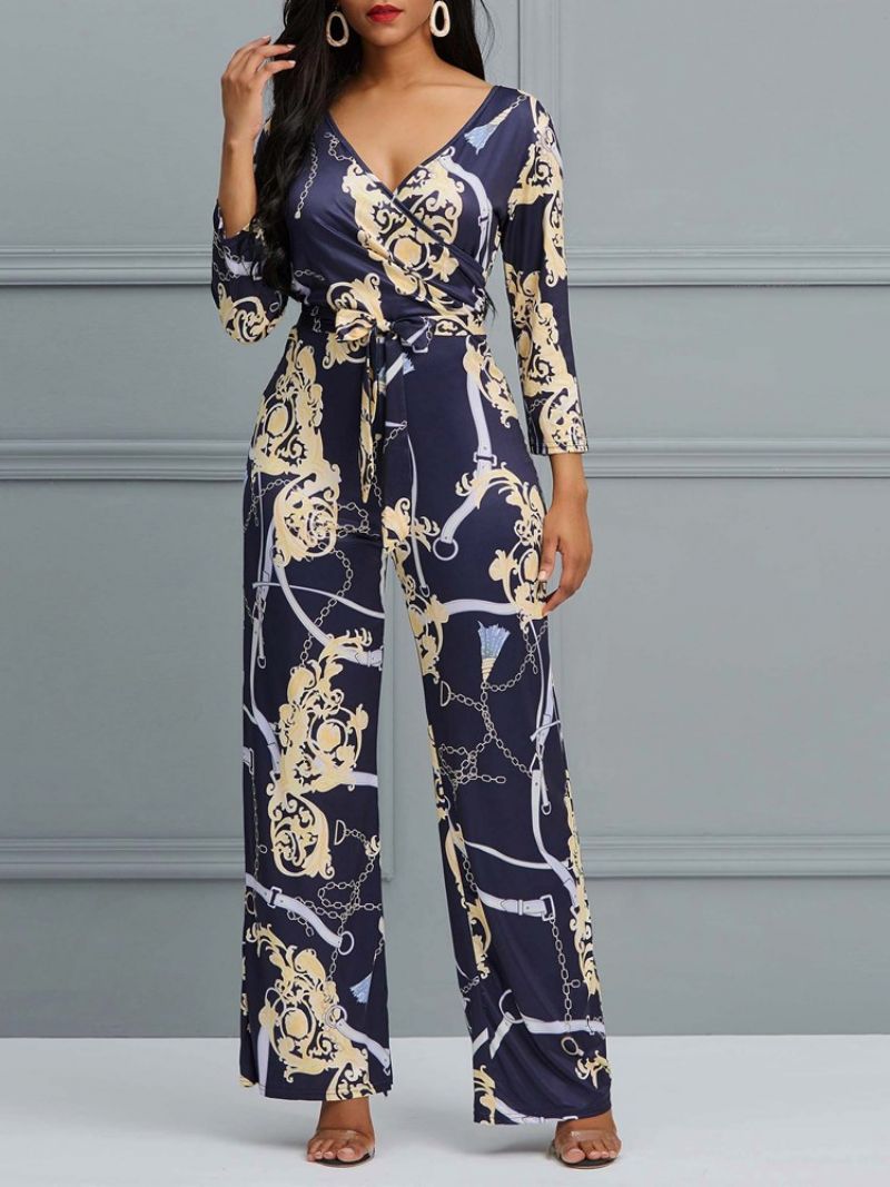 Blomstret V-Hals Print Brede Ben Dame Jumpsuit