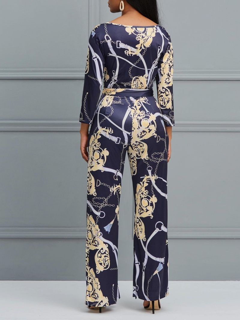 Blomstret V-Hals Print Brede Ben Dame Jumpsuit