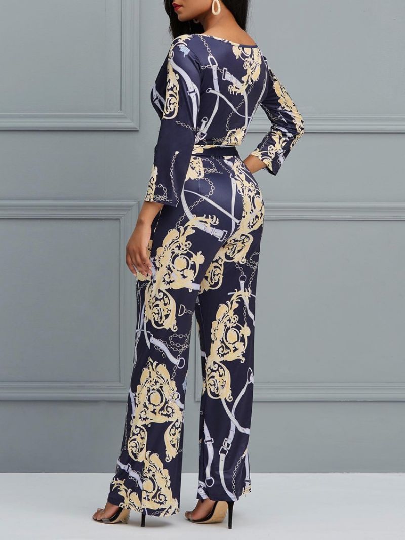 Blomstret V-Hals Print Brede Ben Dame Jumpsuit