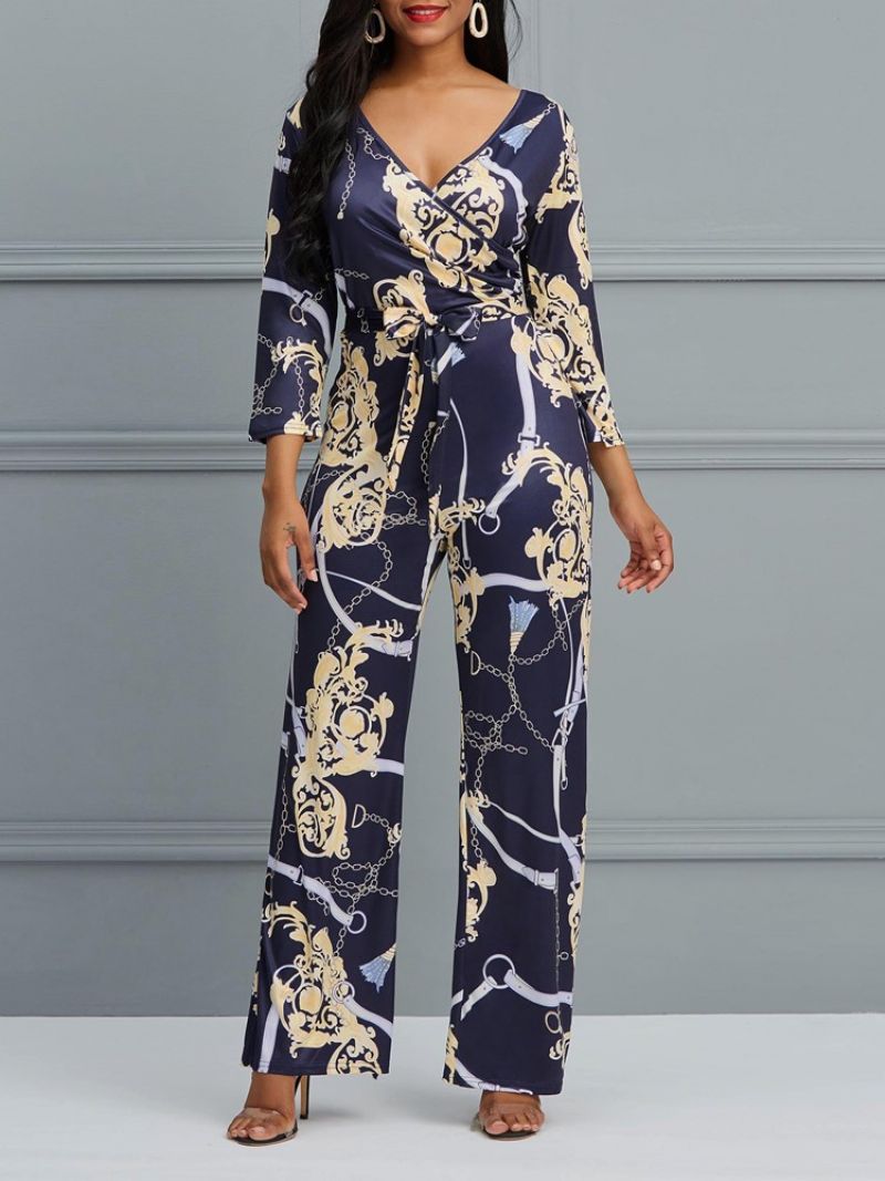 Blomstret V-Hals Print Brede Ben Dame Jumpsuit