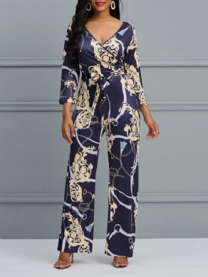 Blomstret V-Hals Print Brede Ben Dame Jumpsuit