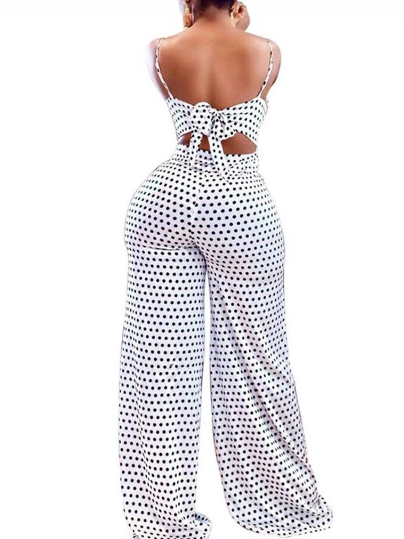 Bowknot Polka Dots Strap Slim Jumpsuit