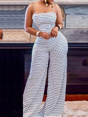 Bowknot Polka Dots Strap Slim Jumpsuit