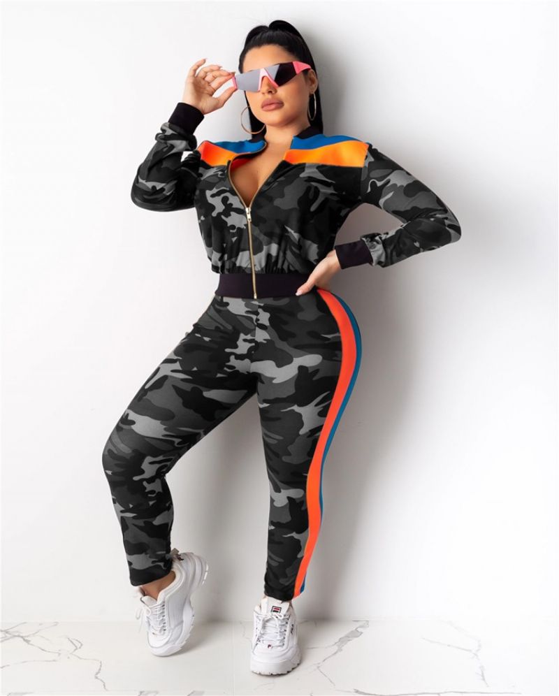 Camouflage Ankellængde Slim Jumpsuit