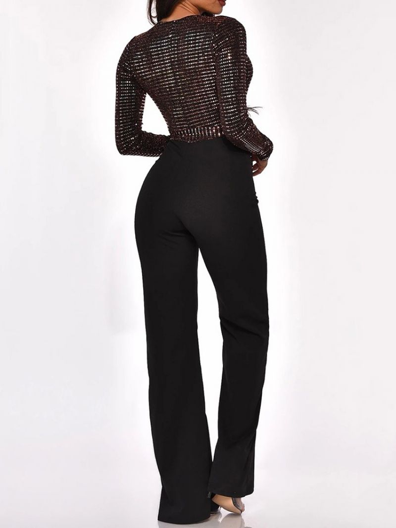 Color Block Lace-Up Mode Slank Højtaljet Jumpsuit