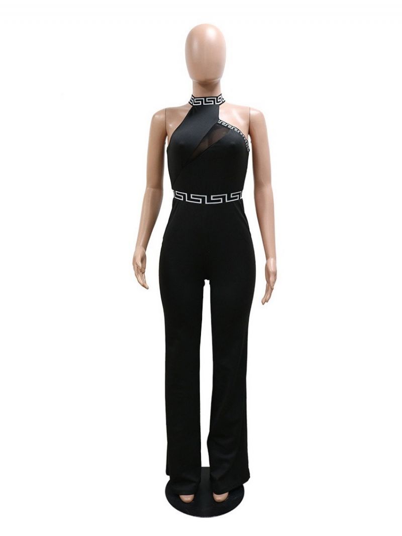 Color Block Mesh Fuld Længde Slank Højtalje Jumpsuit