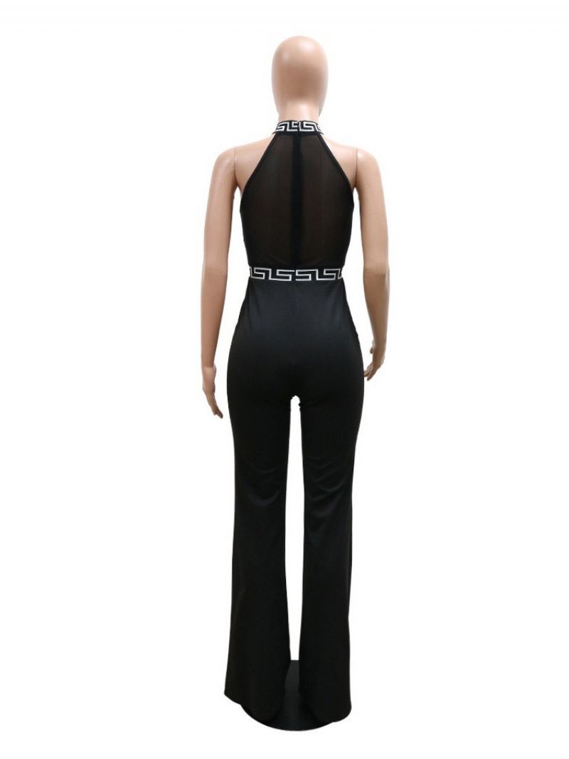 Color Block Mesh Fuld Længde Slank Højtalje Jumpsuit