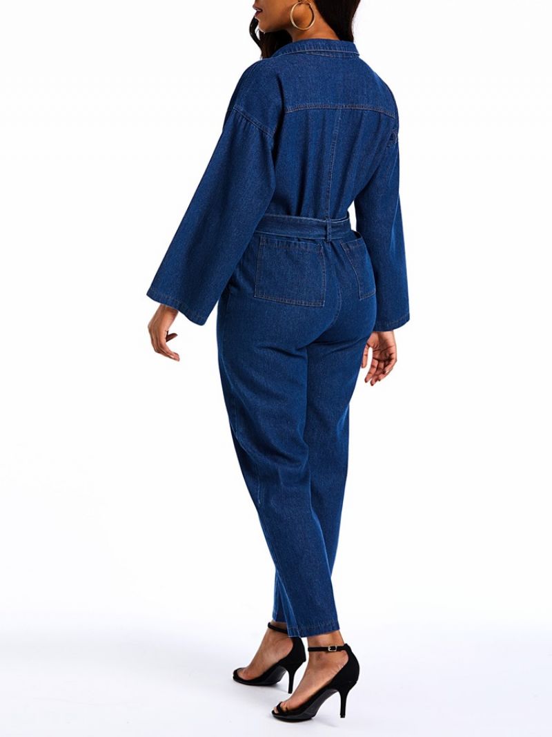 Denim Almindelige Løs Knap Lige Jumpsuits