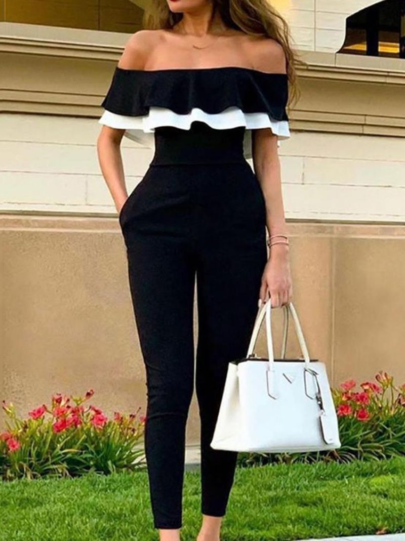 Flæser Color Block Off Shoulder Slim Jumpsuit