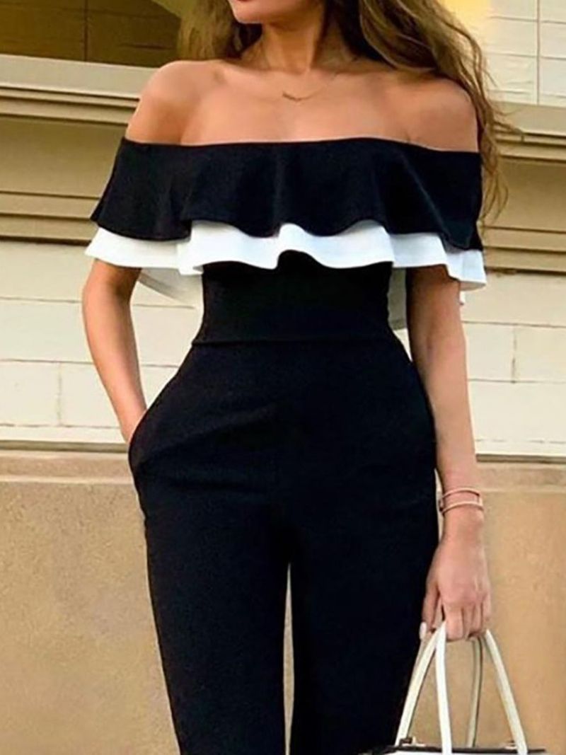 Flæser Color Block Off Shoulder Slim Jumpsuit