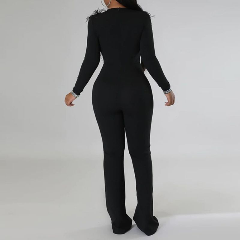 Fuld Længde Fjer Western Straight Slim Jumpsuit