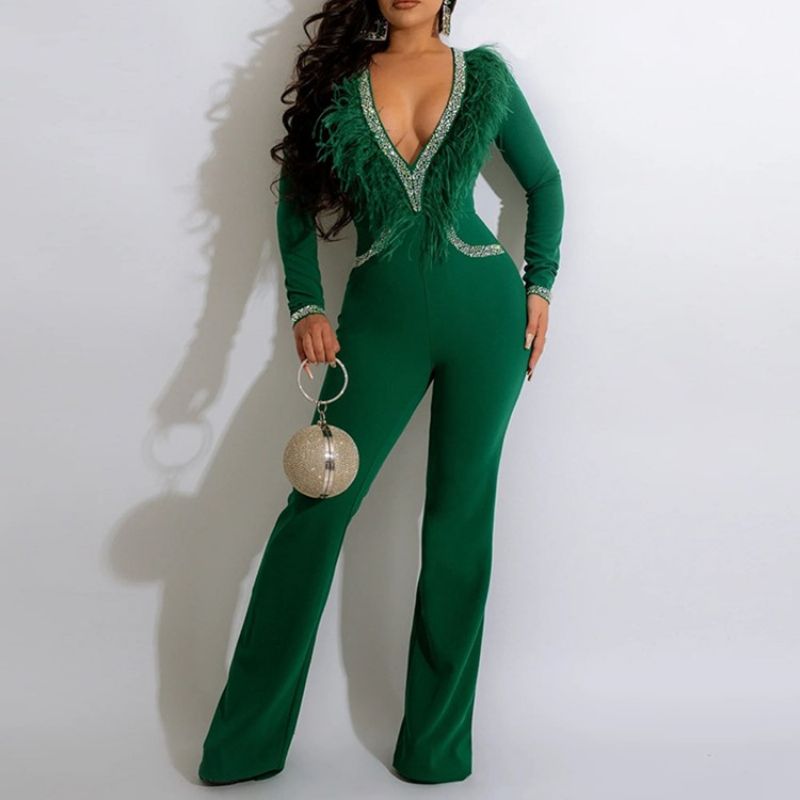 Fuld Længde Fjer Western Straight Slim Jumpsuit