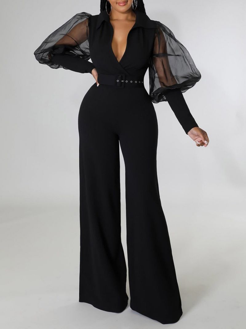 Fuld Længde Mesh Almindelig Højtaljet Slim Jumpsuit