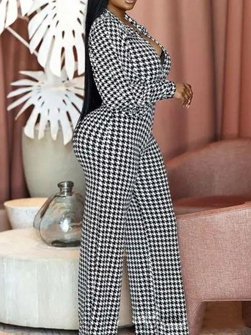 Fuld Længde Mode Houndstooth Slim Jumpsuit Med Høj Talje