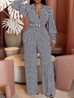 Fuld Længde Mode Houndstooth Slim Jumpsuit Med Høj Talje