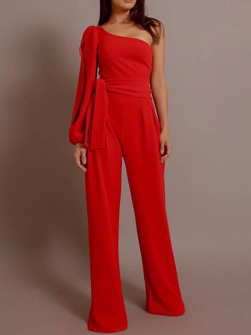 Fuld Længde Office Lady Lace-Up Straight Slim Jumpsuit