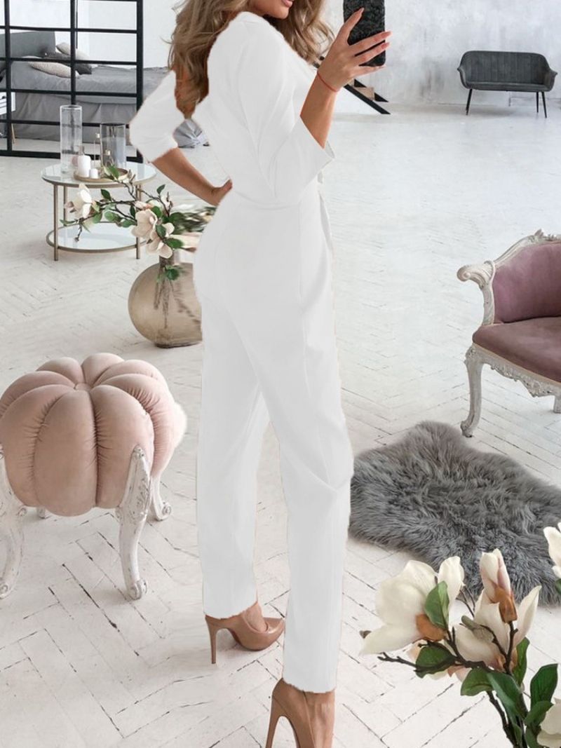 Fuld Længde Office Lady Plain Slim Mid Waist Blazer Jumpsuit