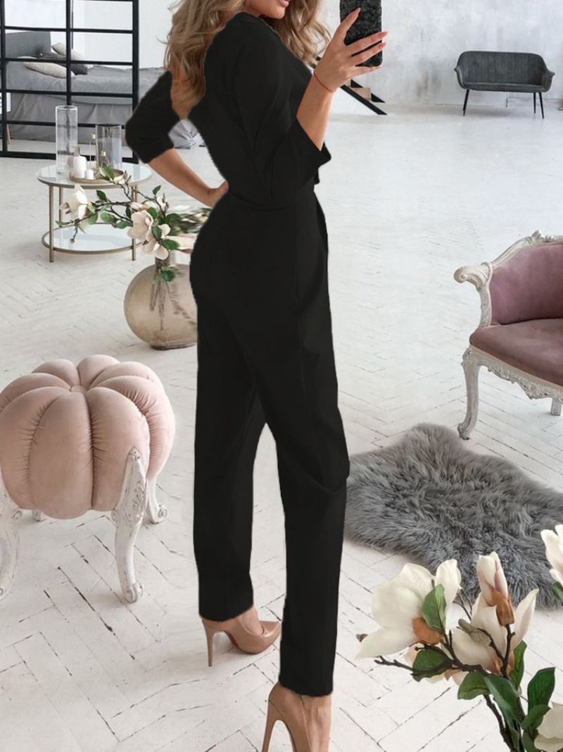 Fuld Længde Office Lady Plain Slim Mid Waist Blazer Jumpsuit