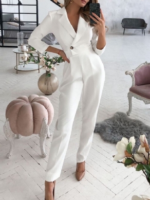 Fuld Længde Office Lady Plain Slim Mid Waist Blazer Jumpsuit