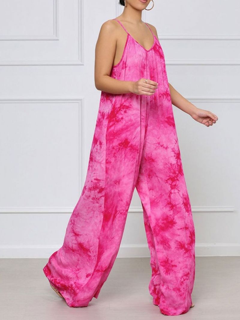 Fuld Længde Tie-Dye Color Block Straight Loose Jumpsuit