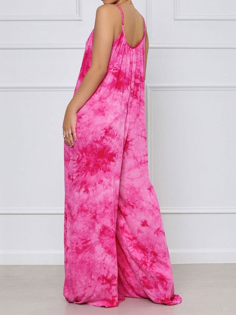 Fuld Længde Tie-Dye Color Block Straight Loose Jumpsuit