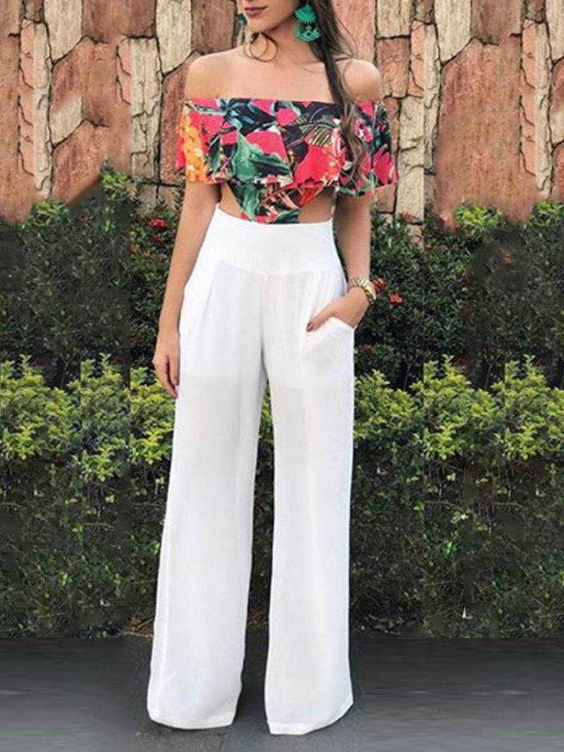 Fuld Længde Western Floral Straight Slim Jumpsuit Til Kvinder