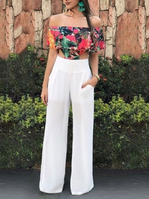 Fuld Længde Western Floral Straight Slim Jumpsuit Til Kvinder