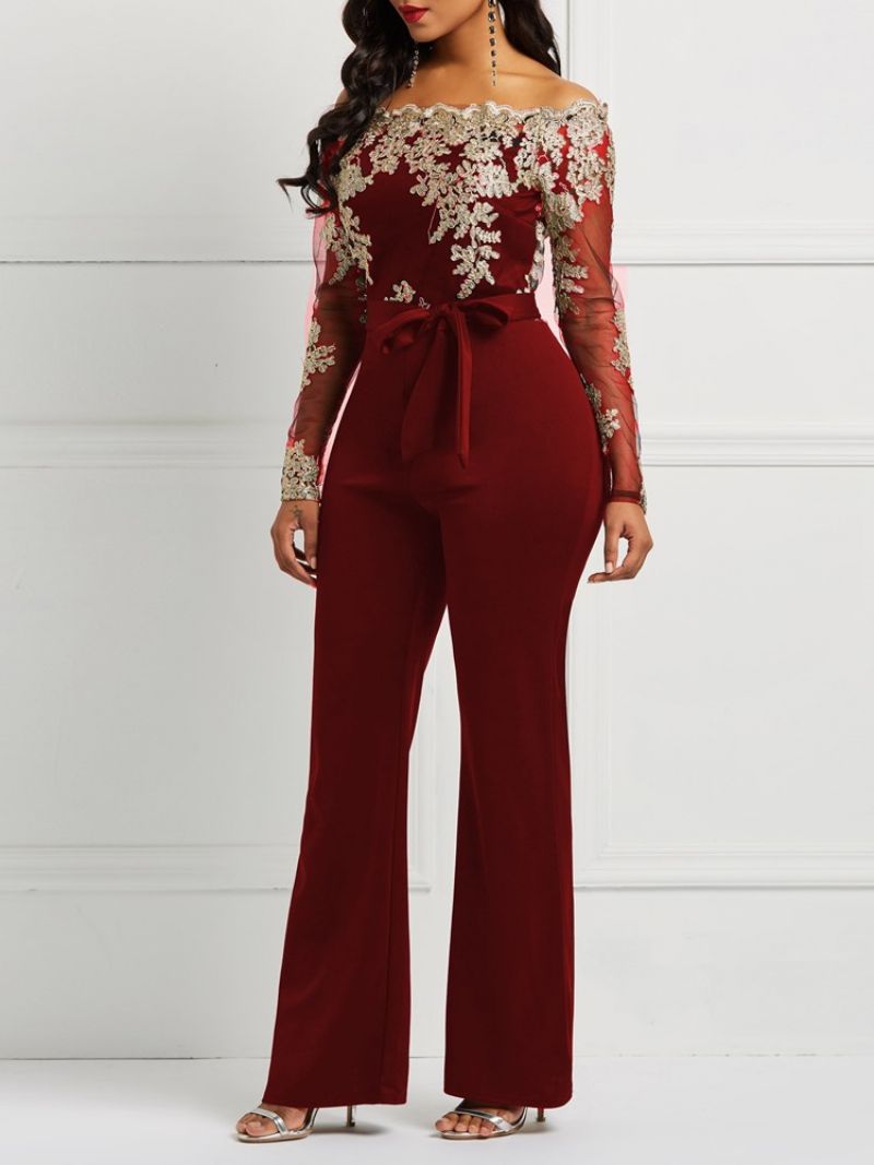 Lace Off-Shoulder Patchwork Jumpsuit Til Kvinder