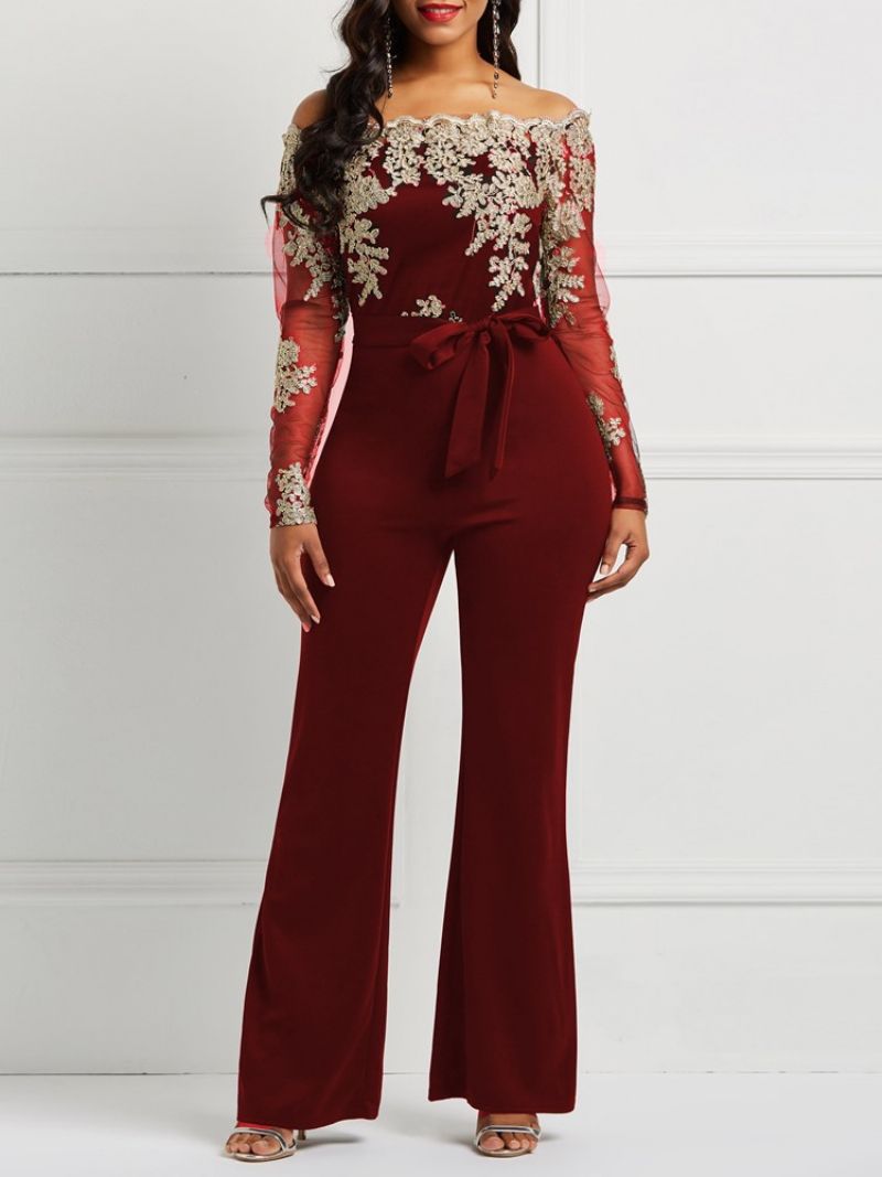 Lace Off-Shoulder Patchwork Jumpsuit Til Kvinder