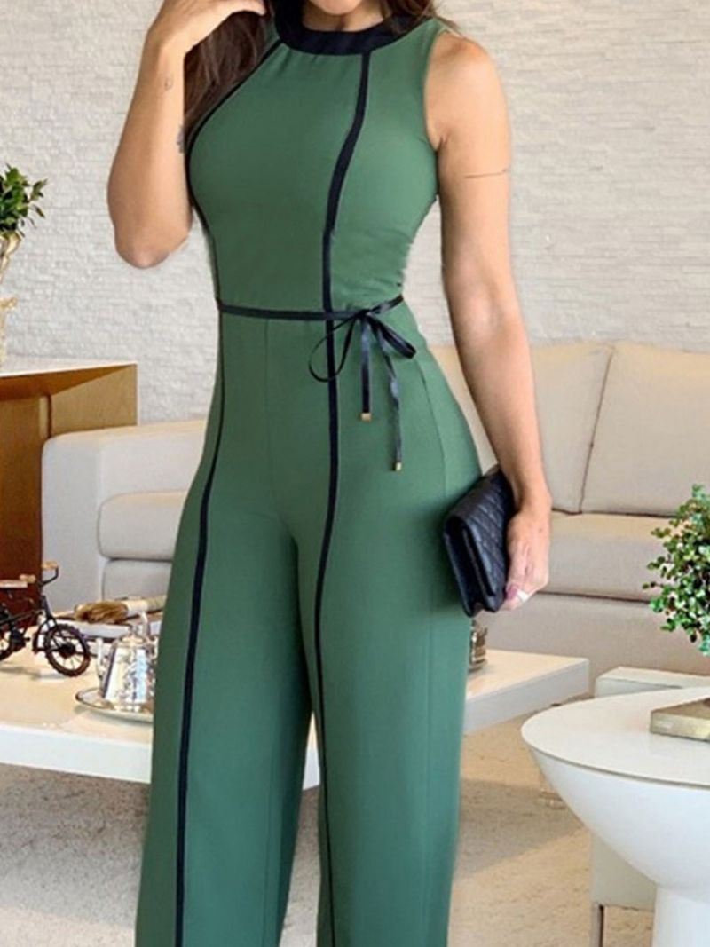 Lace-Up Color Block Slank Jumpsuit I Fuld Længde