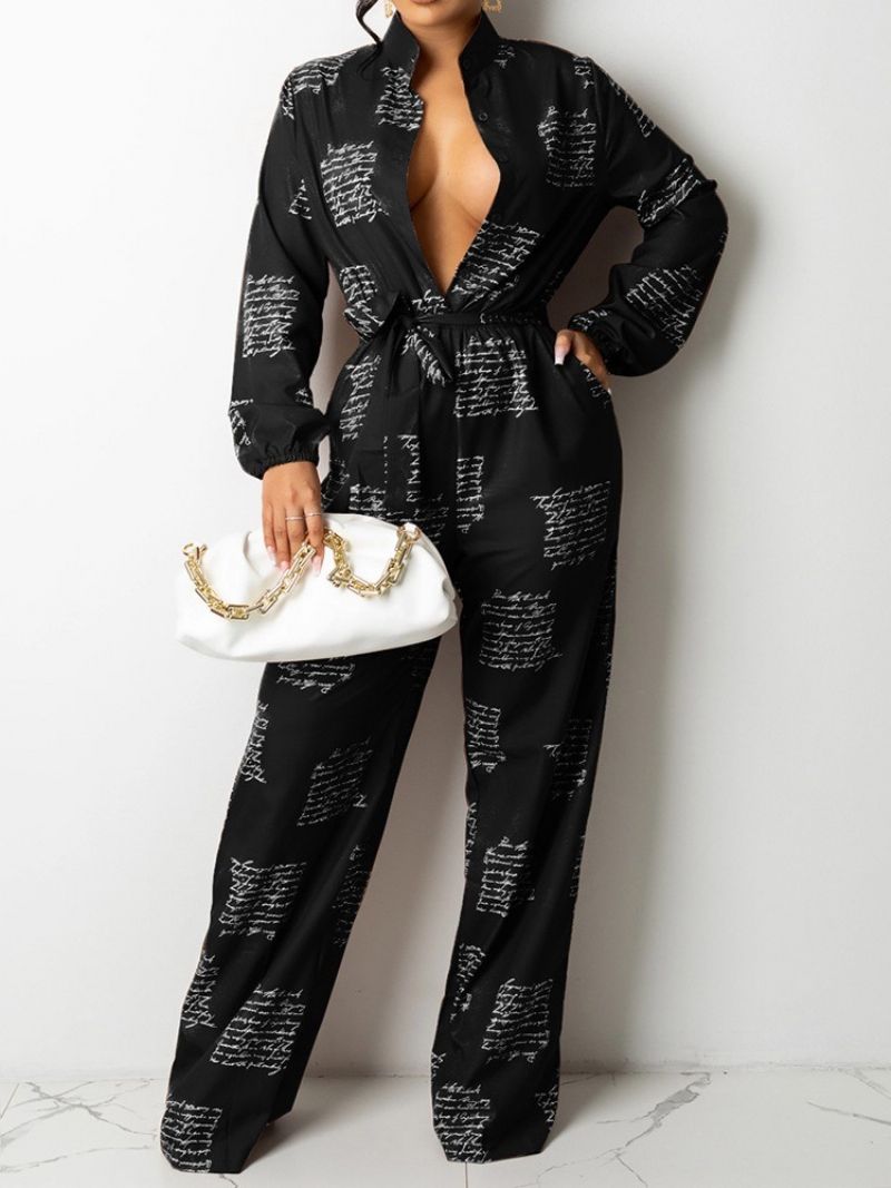 Letter Sweet Lace-Up Løs Lige Jumpsuit