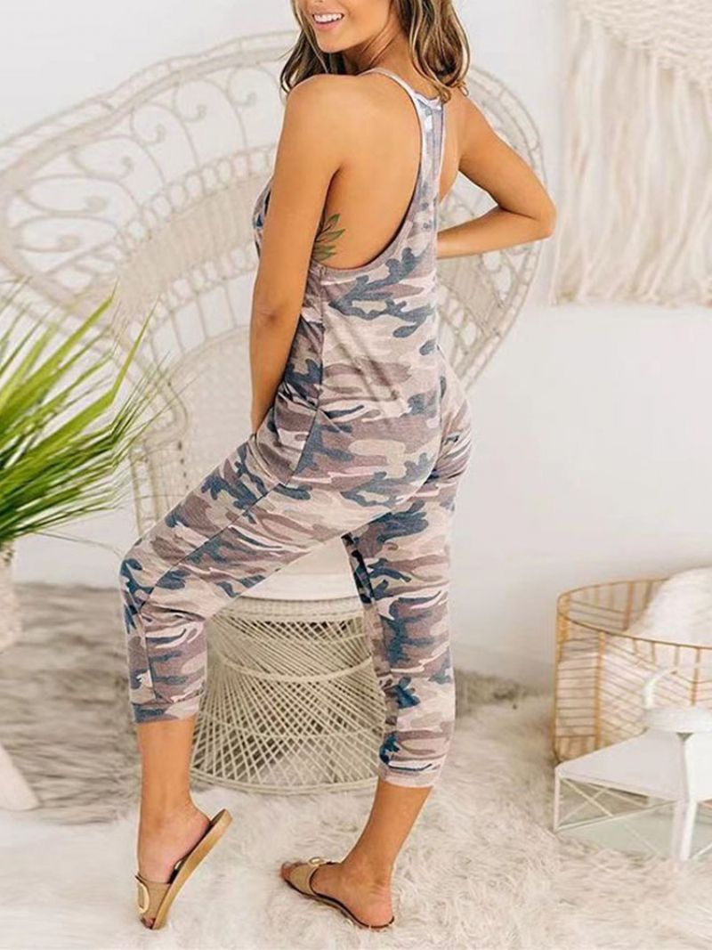 Mid-Calf Camouflage Rygløse Pencil Bukser Kvinders Slim Jumpsuit